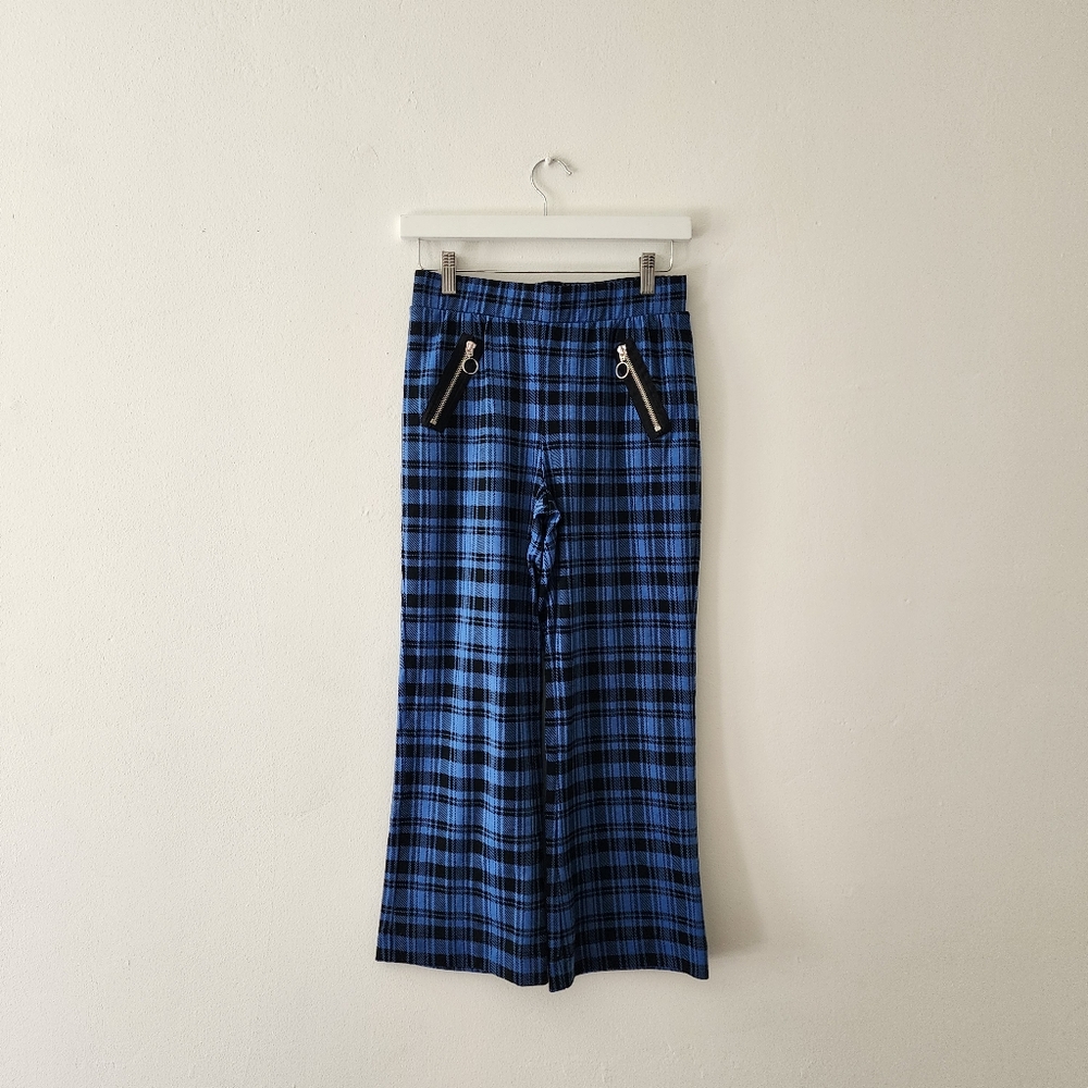 Wild Fable | Blue Plaid Gaucho Style Pants With Zipper Detail